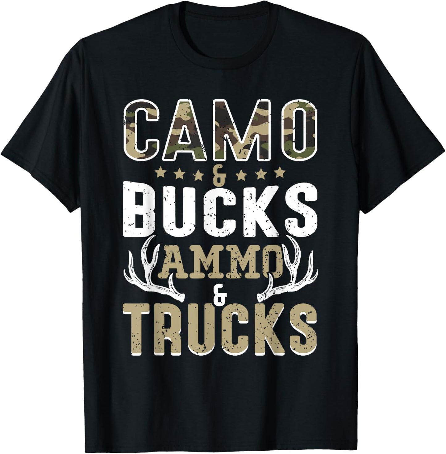 Deer Hunting Women Camo And Bucks Ammo And Trucks T-Shirt - T-Shirt | Black