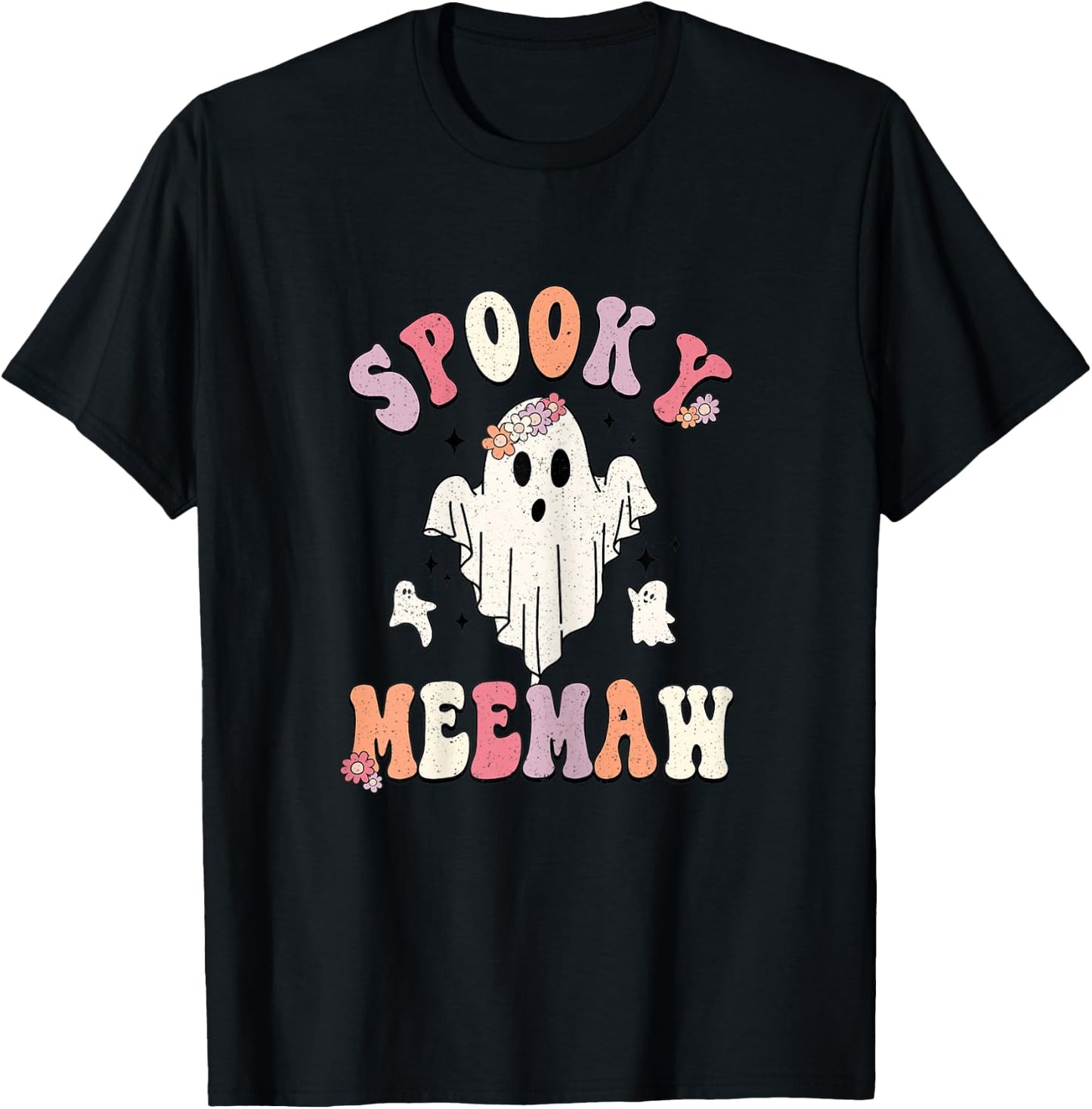 Spooky Meemaw Shirt, Cute Ghost Meemaw Halloween T-Shirt - T-Shirt | Black