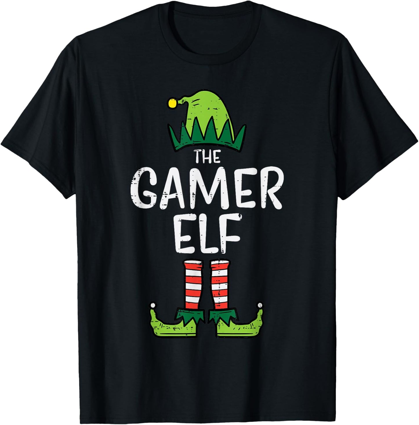 Gamer Elf Xmas Christmas Family Boys Men Kids Girls Youth T-Shirt - T-Shirt | Black