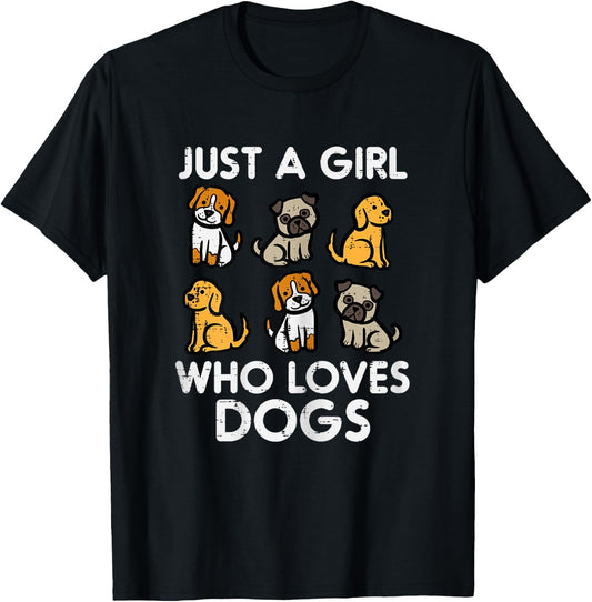 Just A Girl Who Loves Dogs Cute Pet Dog Women Girls Kids T-Shirt - T-Shirt | Black
