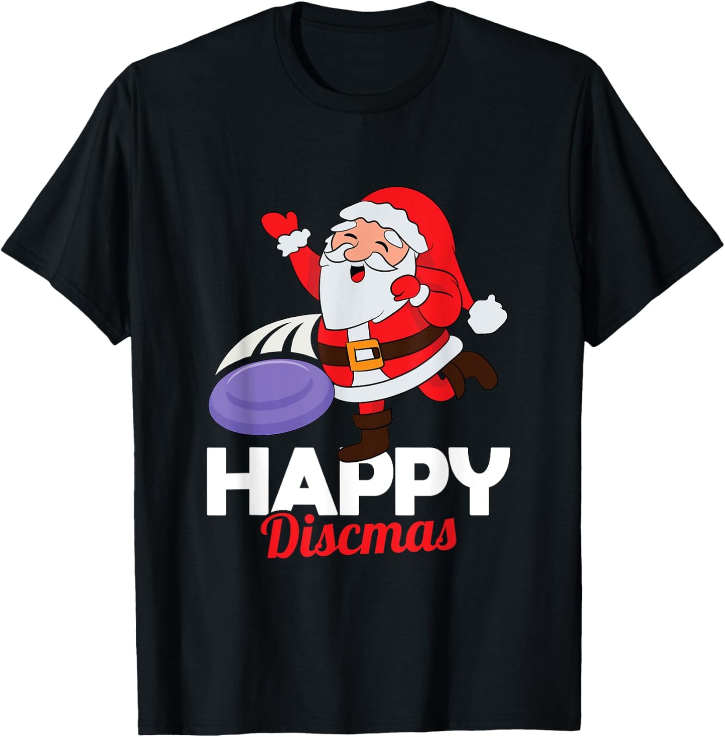 Happy Discmas Ultimate Frisbee Santa Christmas Disc Golf T-Shirt - T-Shirt | Black
