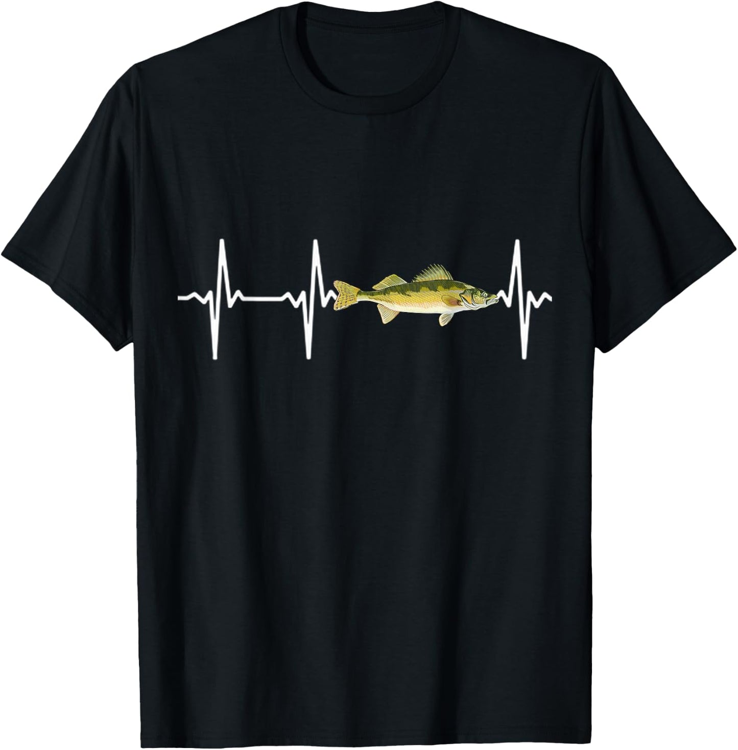 Walleye Heartbeat for Freshwater Fish Fishing Lovers T-Shirt - T-Shirt | Black