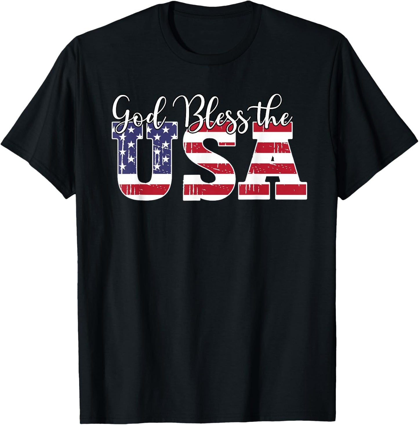 God Bless The USA US Flag Patriotic 4th of July America T-Shirt - T-Shirt | Black