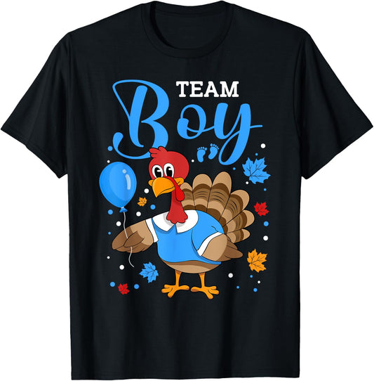 Team Boy Gender Reveal Baby Announcement Thanksgiving T-Shirt - T-Shirt | Black