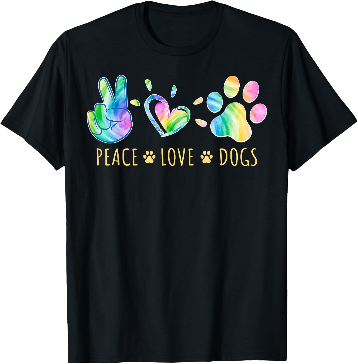 Peace Love Dogs Tie Dye Pet Lover Animal Friend Dog Owner T-Shirt - T-Shirt | Black