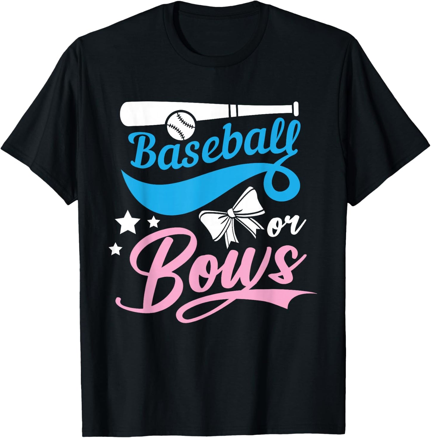Baseball Or Bows Cute Girl Boy Gender Reveal Announcement T-Shirt - T-Shirt | Black