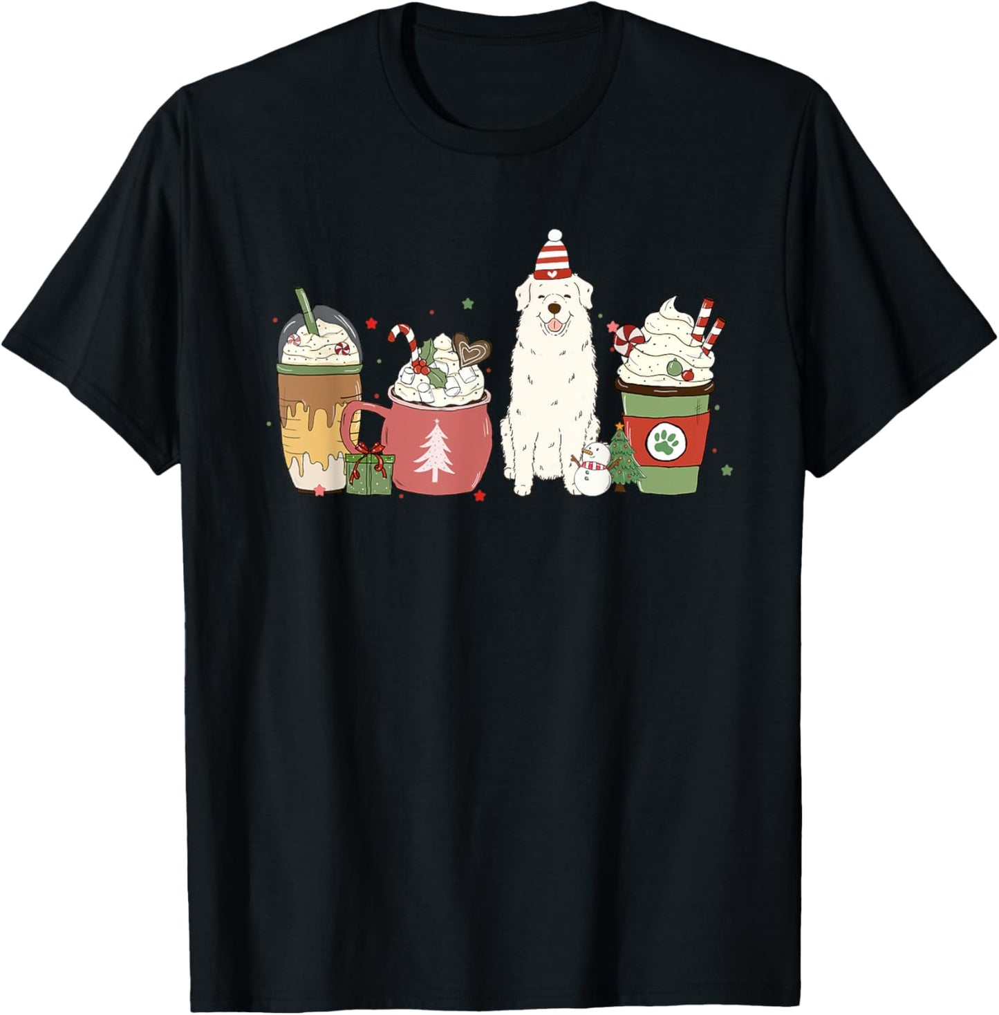 Great Pyrenees Coffee Latte Winter Christmas Dog Mom Holiday T-Shirt - T-Shirt | Black