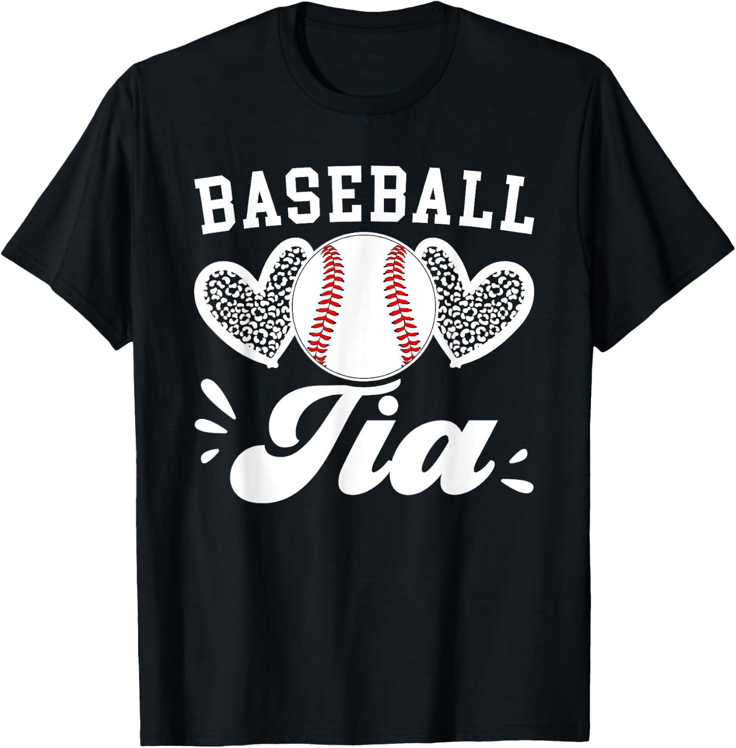 Baseball Tia Hearts Aunt Tia Of A Baseball Player Tia T-Shirt - T-Shirt | Black