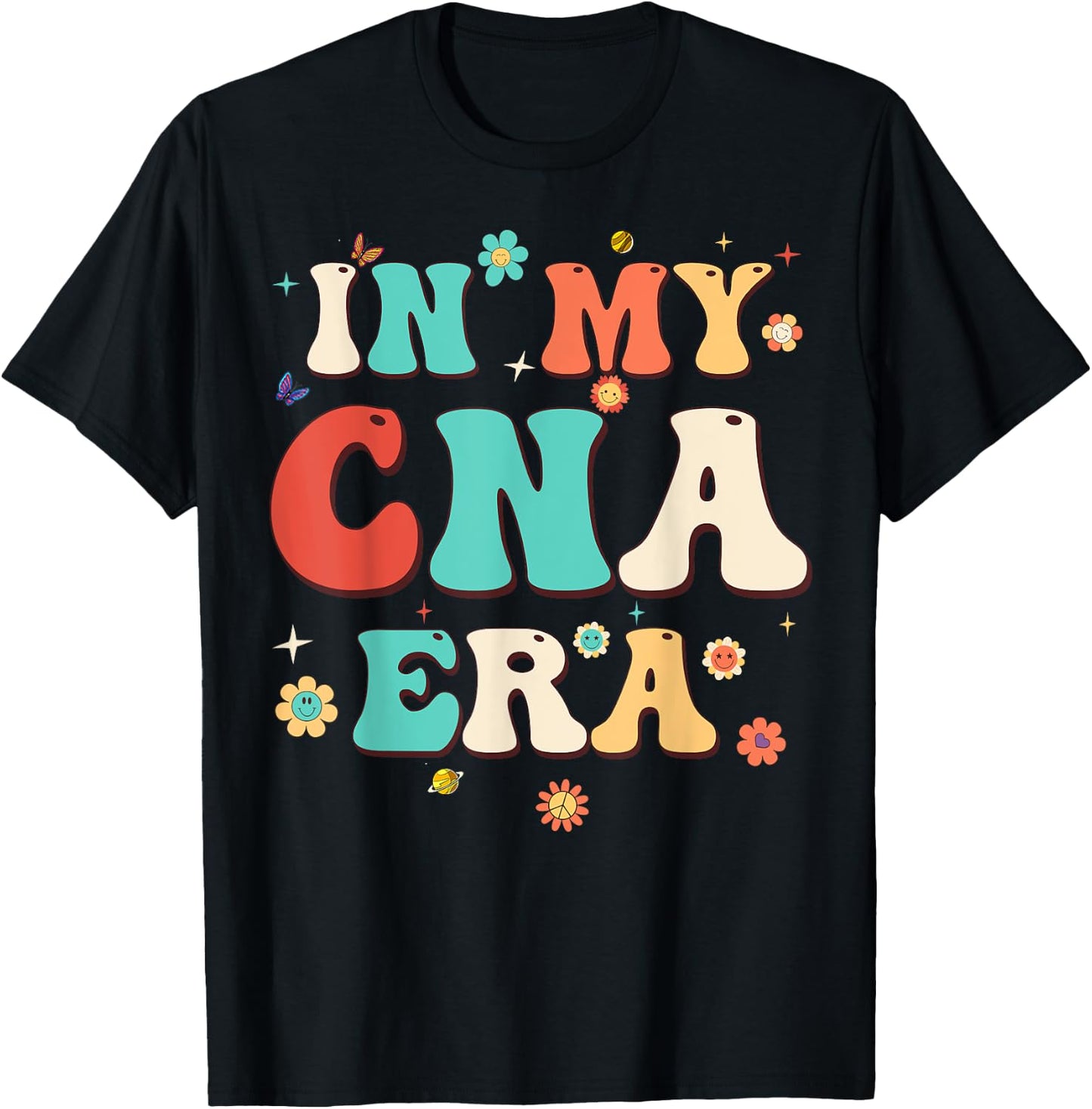 In My CNA Era Nursing AssistantFlowers Retro Groovy T-Shirt - T-Shirt | Black