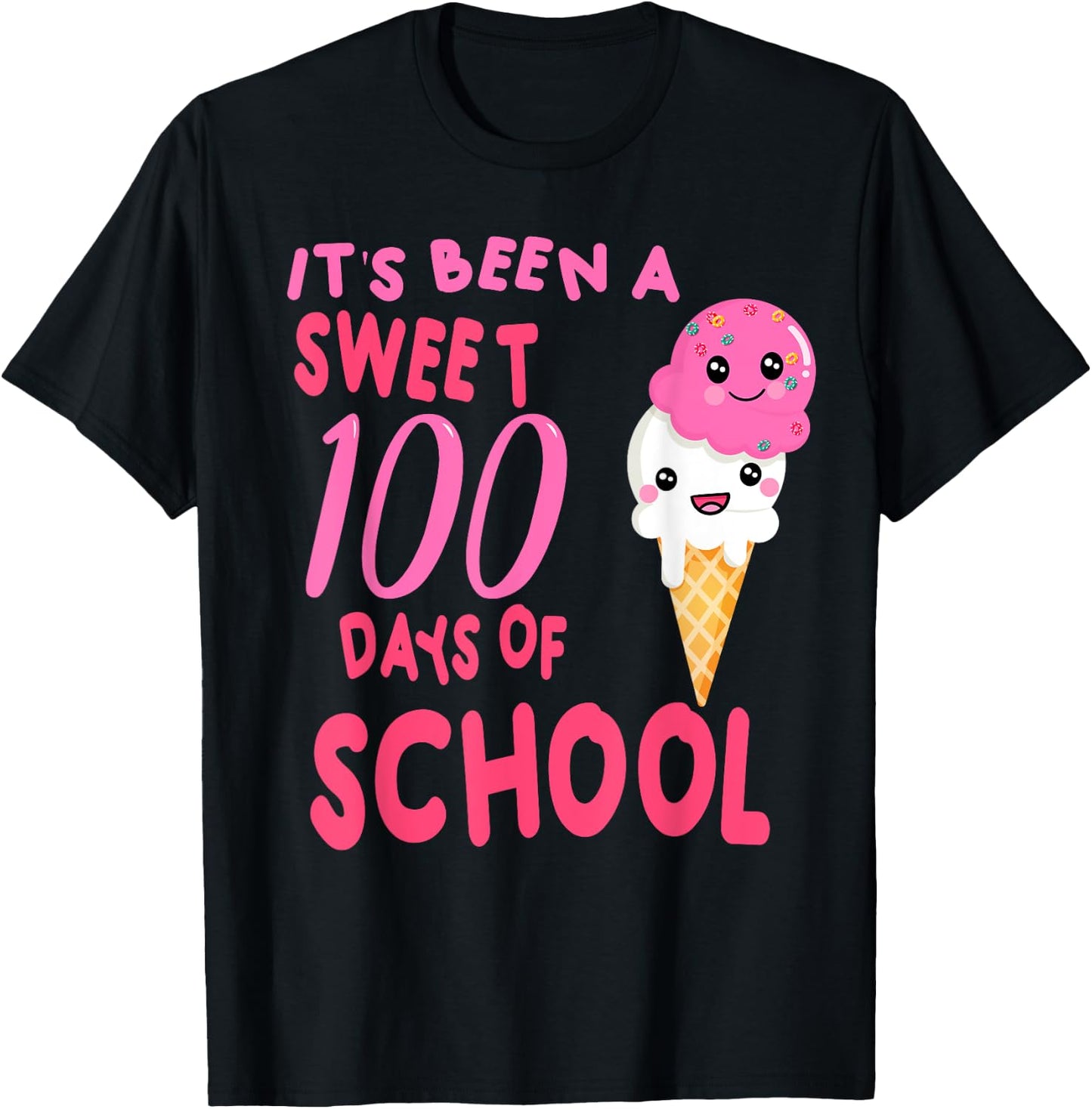 Ice Cream Cone 100 Days Of School Teacher T-Shirt - T-Shirt | Black