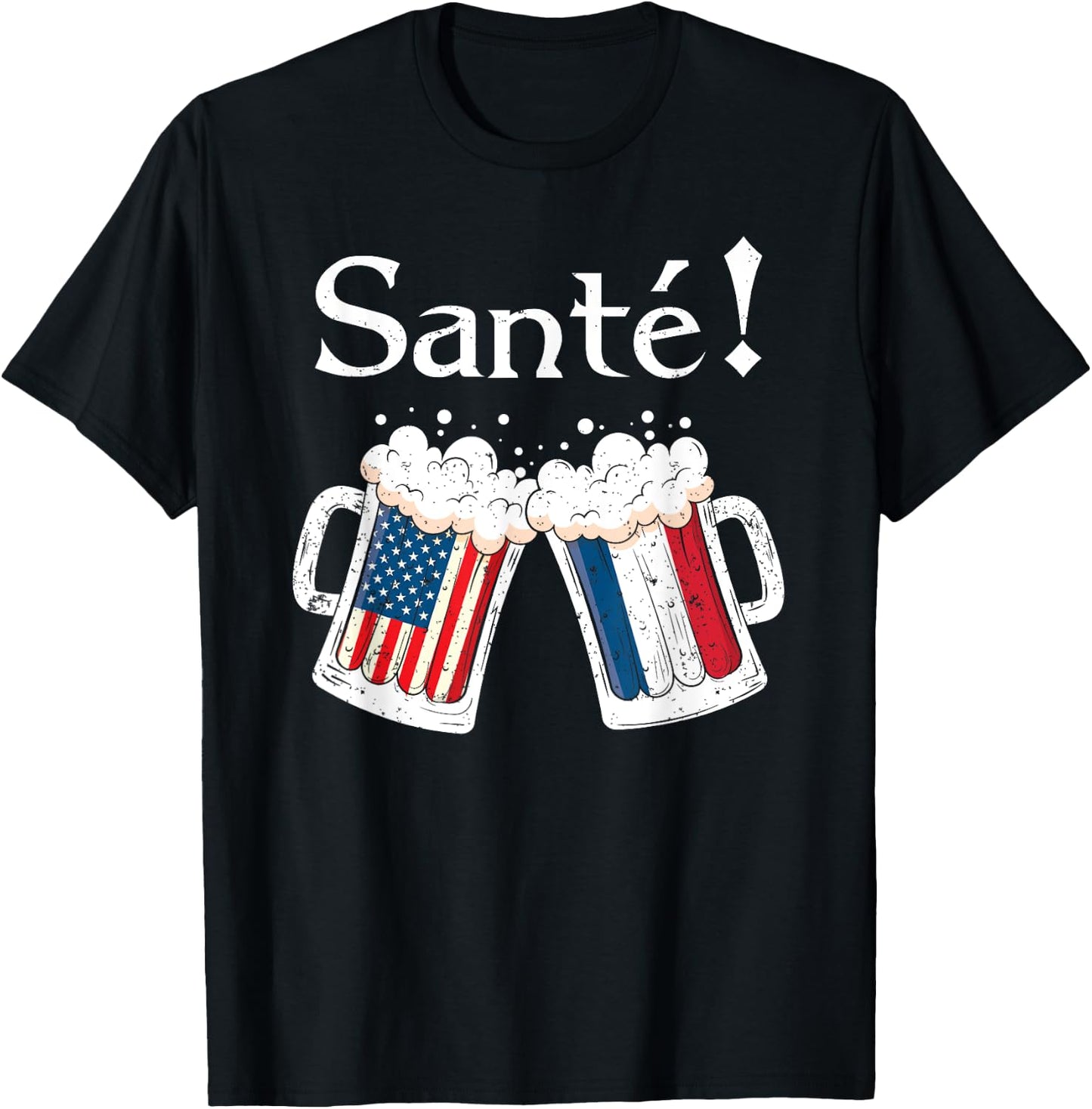 Santé Shirt Men Women French American Flag Beer Mug Cheers T-Shirt - T-Shirt | Black