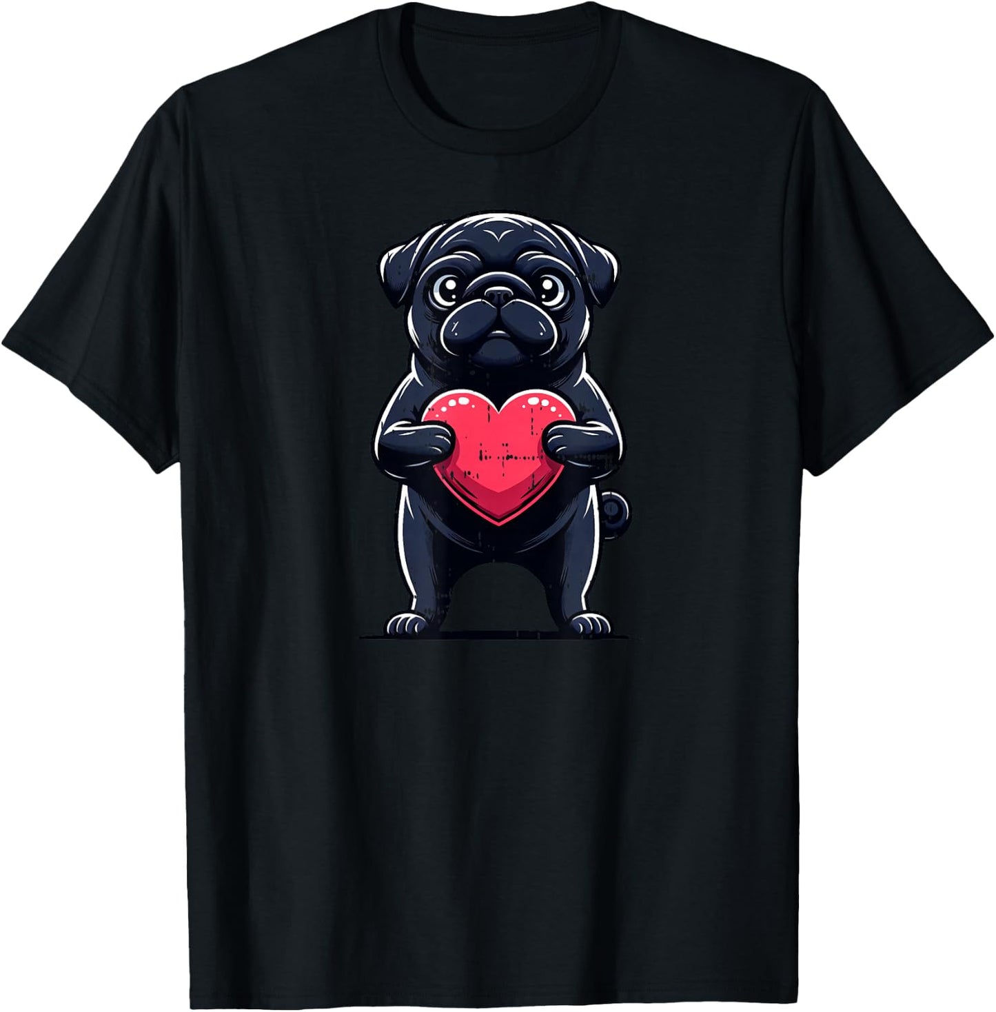 Valentines Day Black Pug Heart Funny Dog Mom Dad Women Girls Kids T-Shirt - T-Shirt | Black