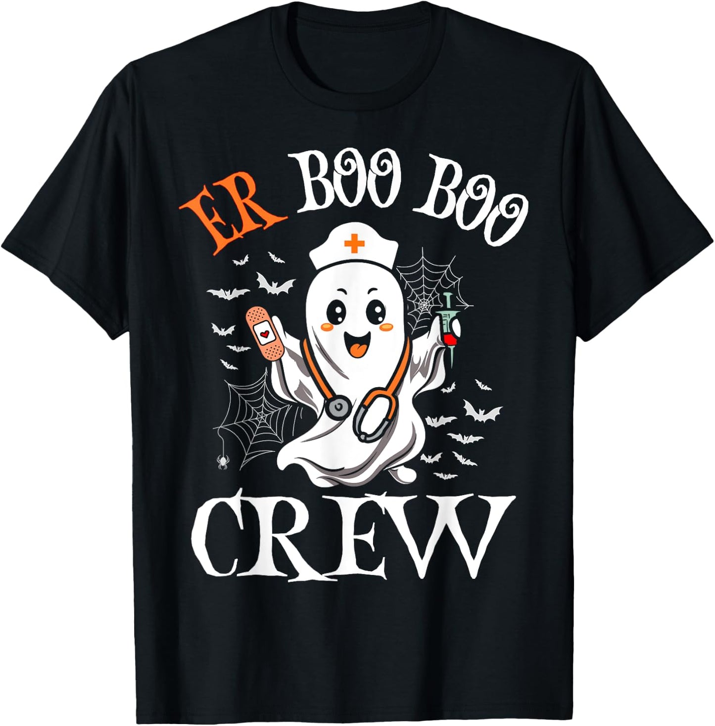 ER Nurse Boo Crew Vintage Halloween Emergency Room Nurse T-Shirt - T-Shirt | Black