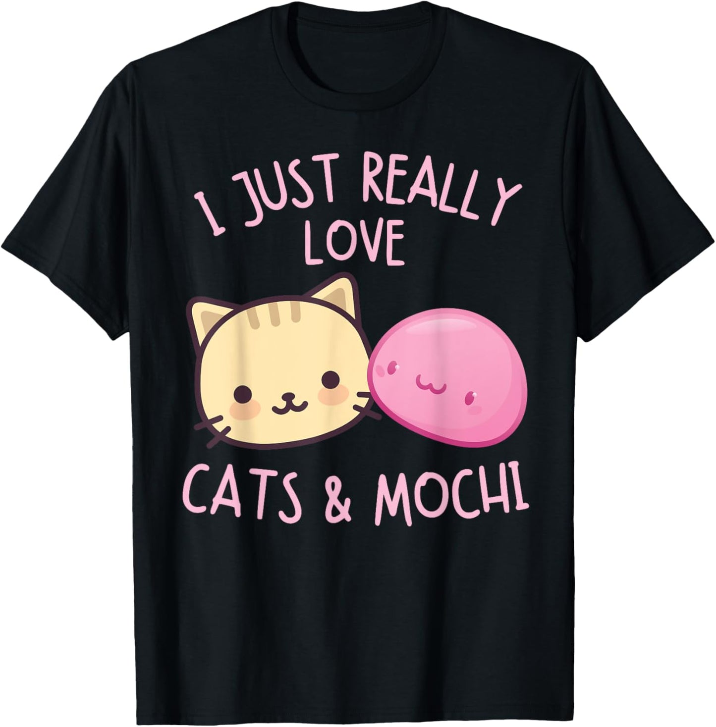 Cute Kawaii Girl Loves Pink Mochi Cat Asian Food Anime Women T-Shirt - T-Shirt | Black