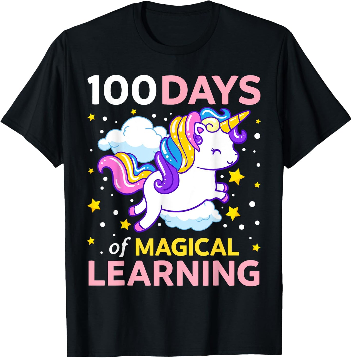 100th Day of School Unicorn Girls 100 Days of Kindergarten T-Shirt - T-Shirt | Black