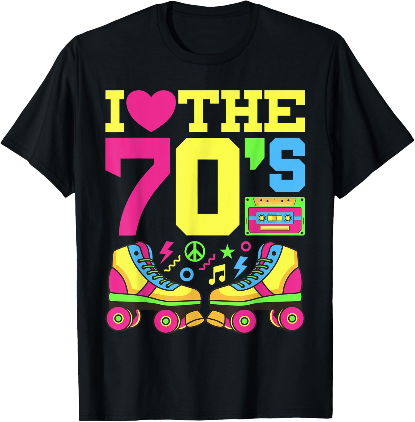 Heart 70s 1970s Fashion Theme Party Outfit Seventies Costume T-Shirt - T-Shirt | Black
