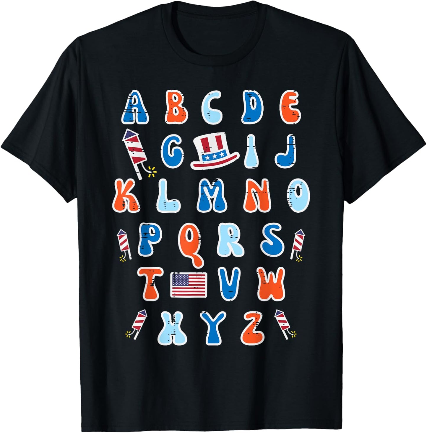 4th Of July Abc Alphabet Patriotic Preschool Teacher Women T-Shirt - T-Shirt | Black
