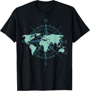 Cartography Traveler Travelling Compass World Map Small T-Shirt - T-Shirt | Black