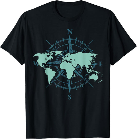 Cartography Traveler Travelling Compass World Map Small T-Shirt - T-Shirt | Black