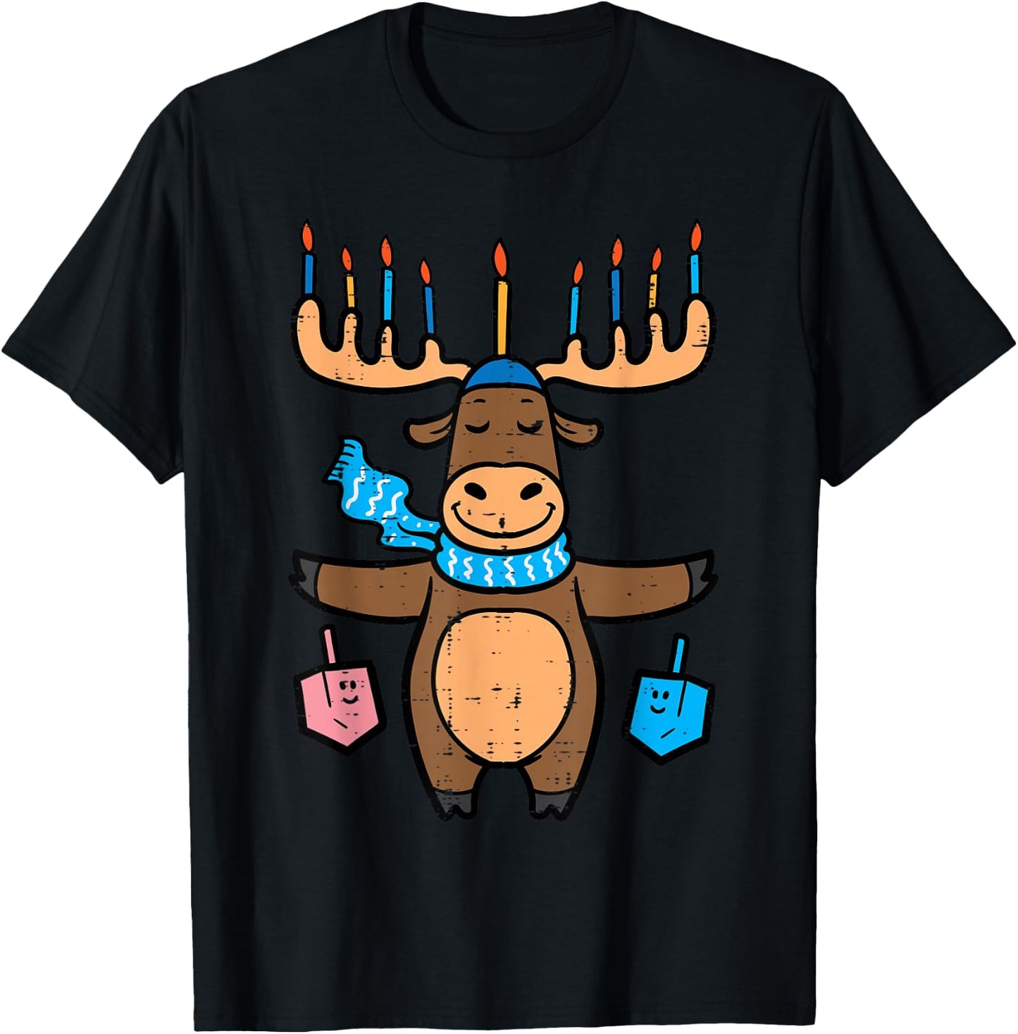Hanukkah Moose Menorah Antler Chanukah Boys Kids Women Men T-Shirt - T-Shirt | Black