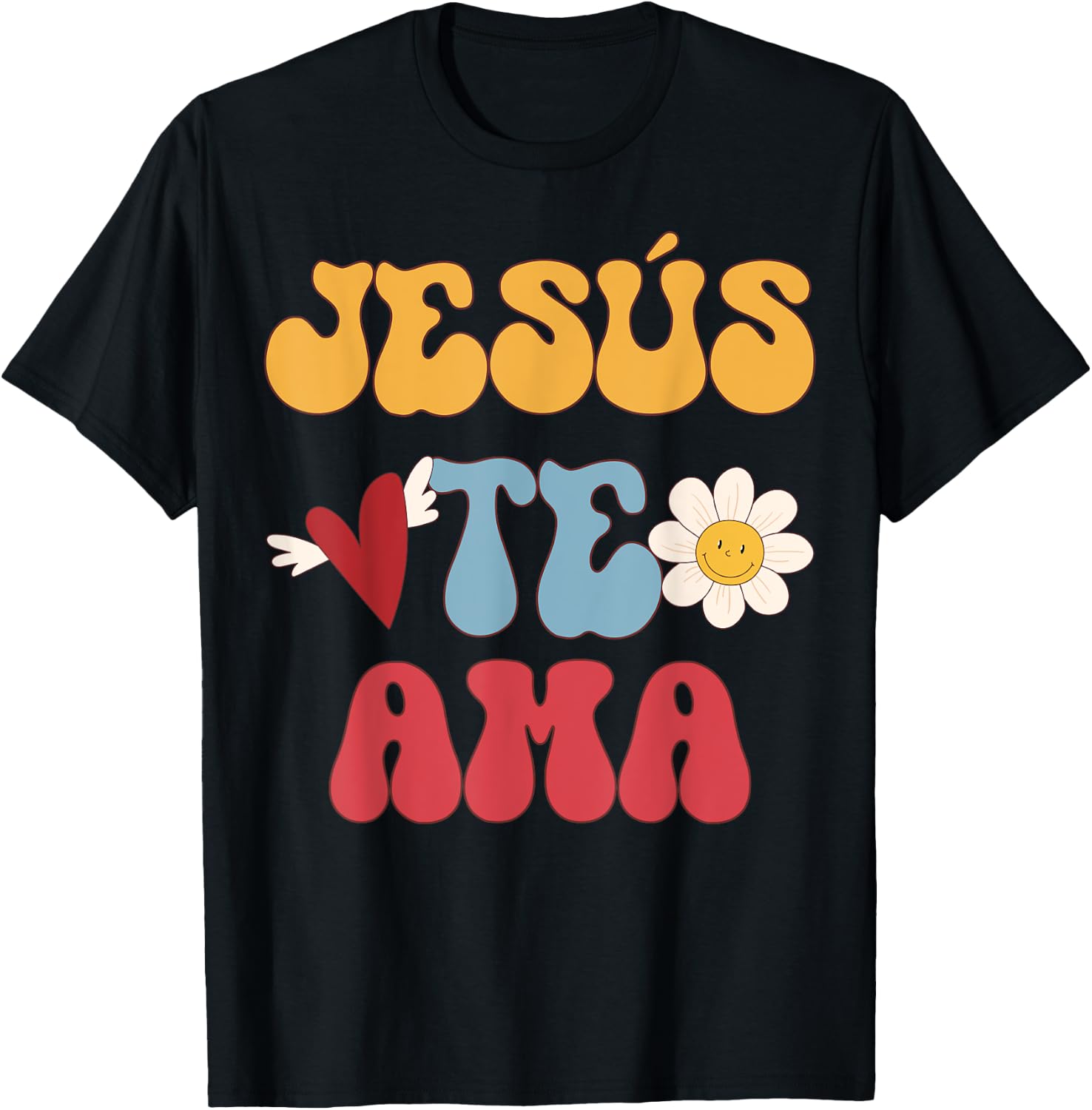 Groovy Spanish, Jesus Loves You Christian 70's Hippie T-Shirt - T-Shirt | Black