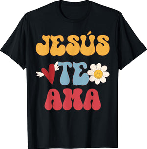 Groovy Spanish, Jesus Loves You Christian 70's Hippie T-Shirt - T-Shirt | Black