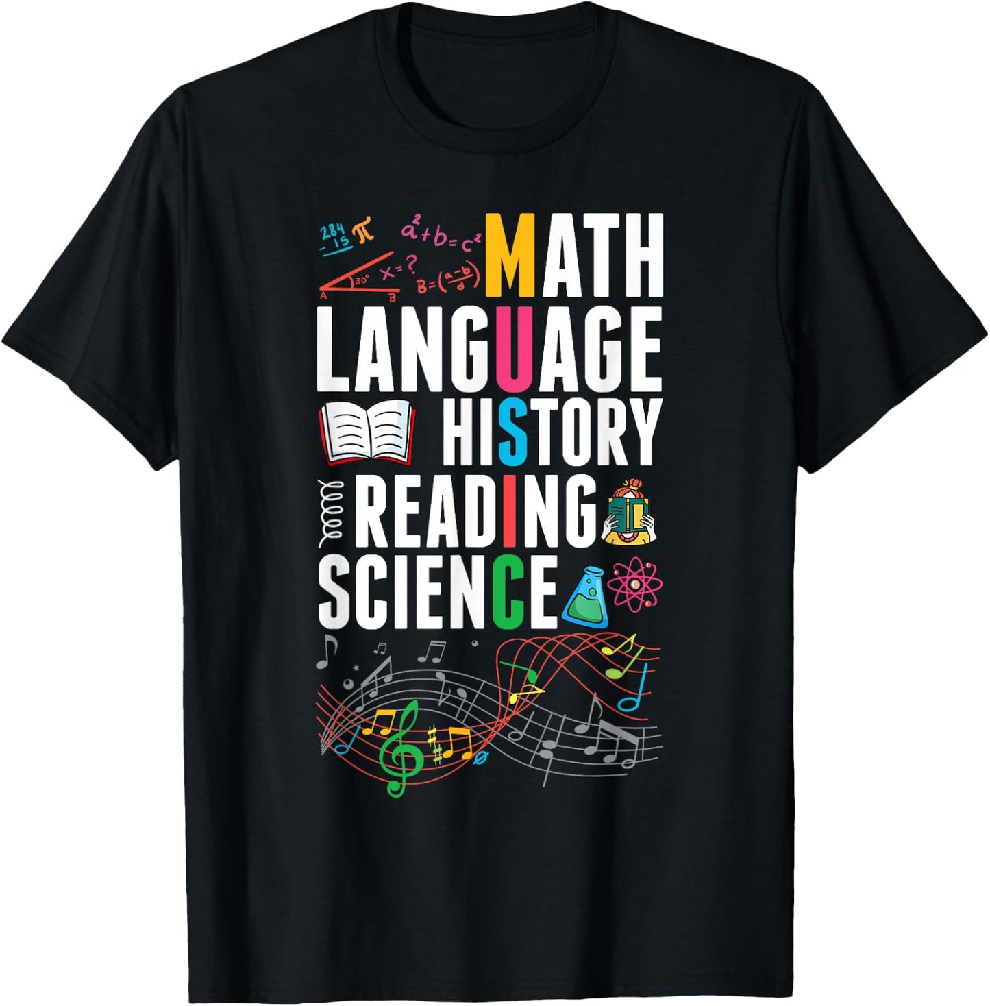 Music Teacher Music Math Language History Reading Science T-Shirt - T-Shirt | Black