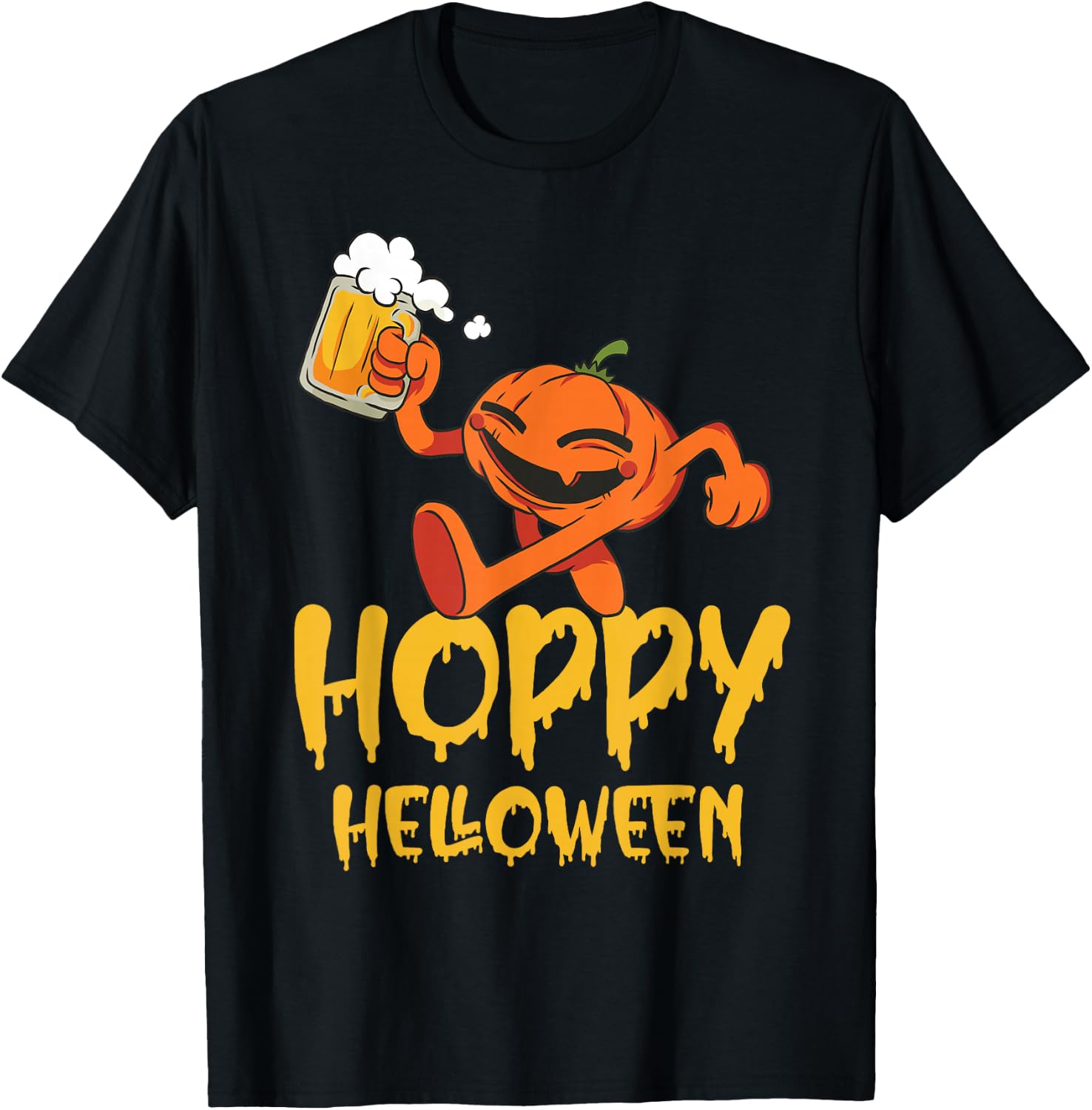 Pumpkin with Beer Mug Funny Hoppy Halloween T-Shirt - T-Shirt | Black