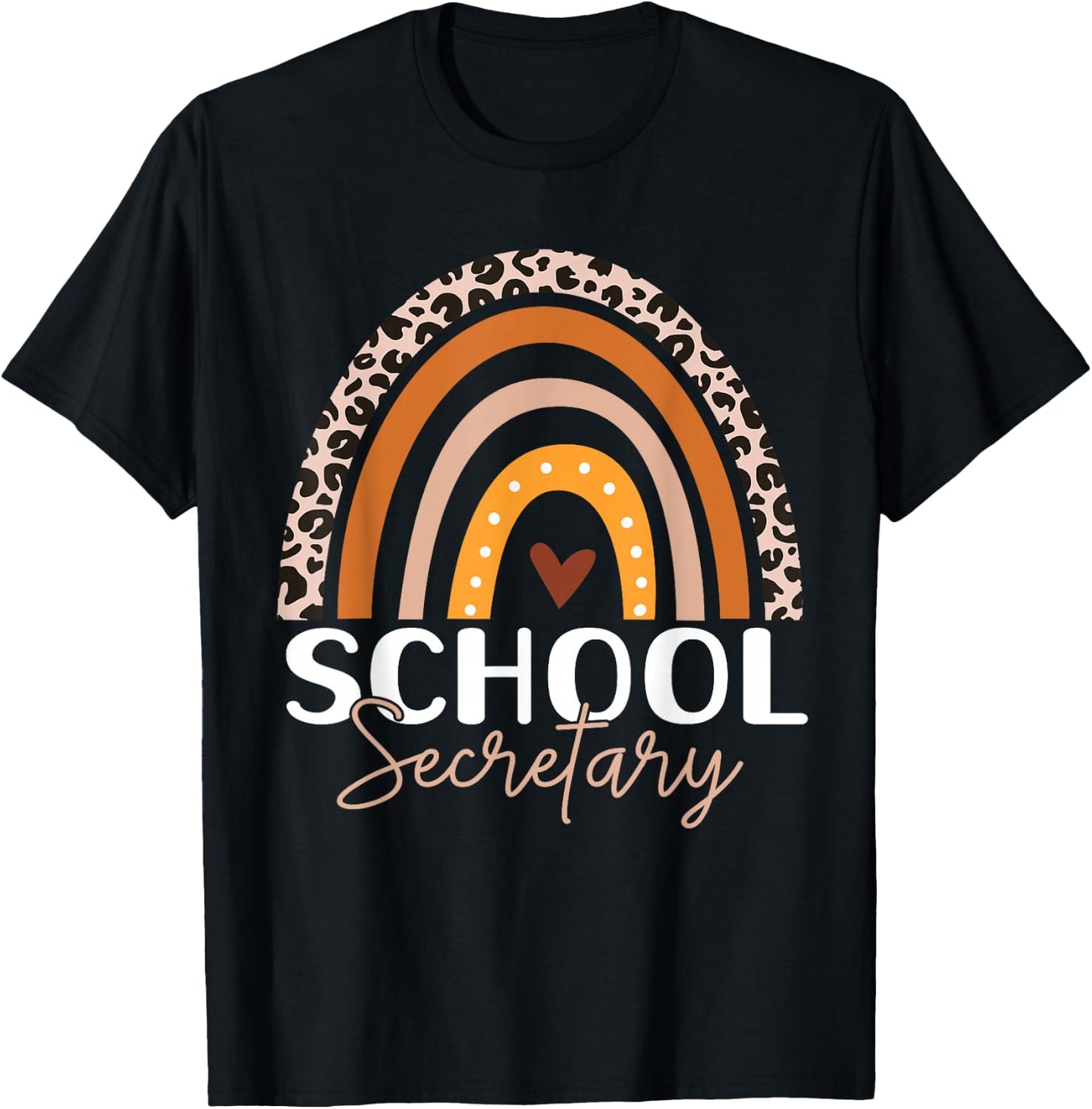 School Secretary Leopard Rainbow Cute School Secretary T-Shirt - T-Shirt | Black