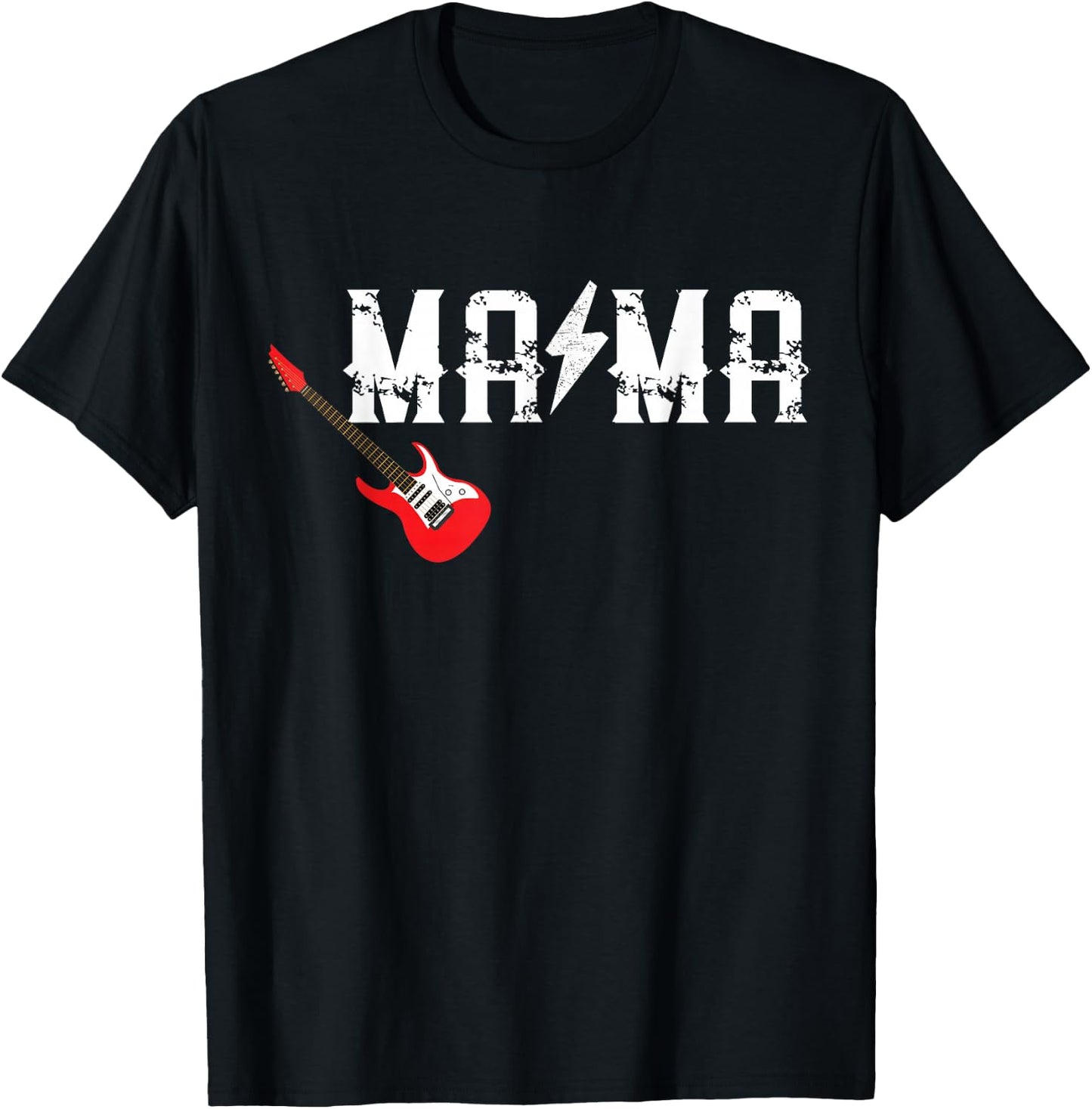 Mama Rockin One Birthday Family Matching Rock Guitar T-Shirt - T-Shirt | Black