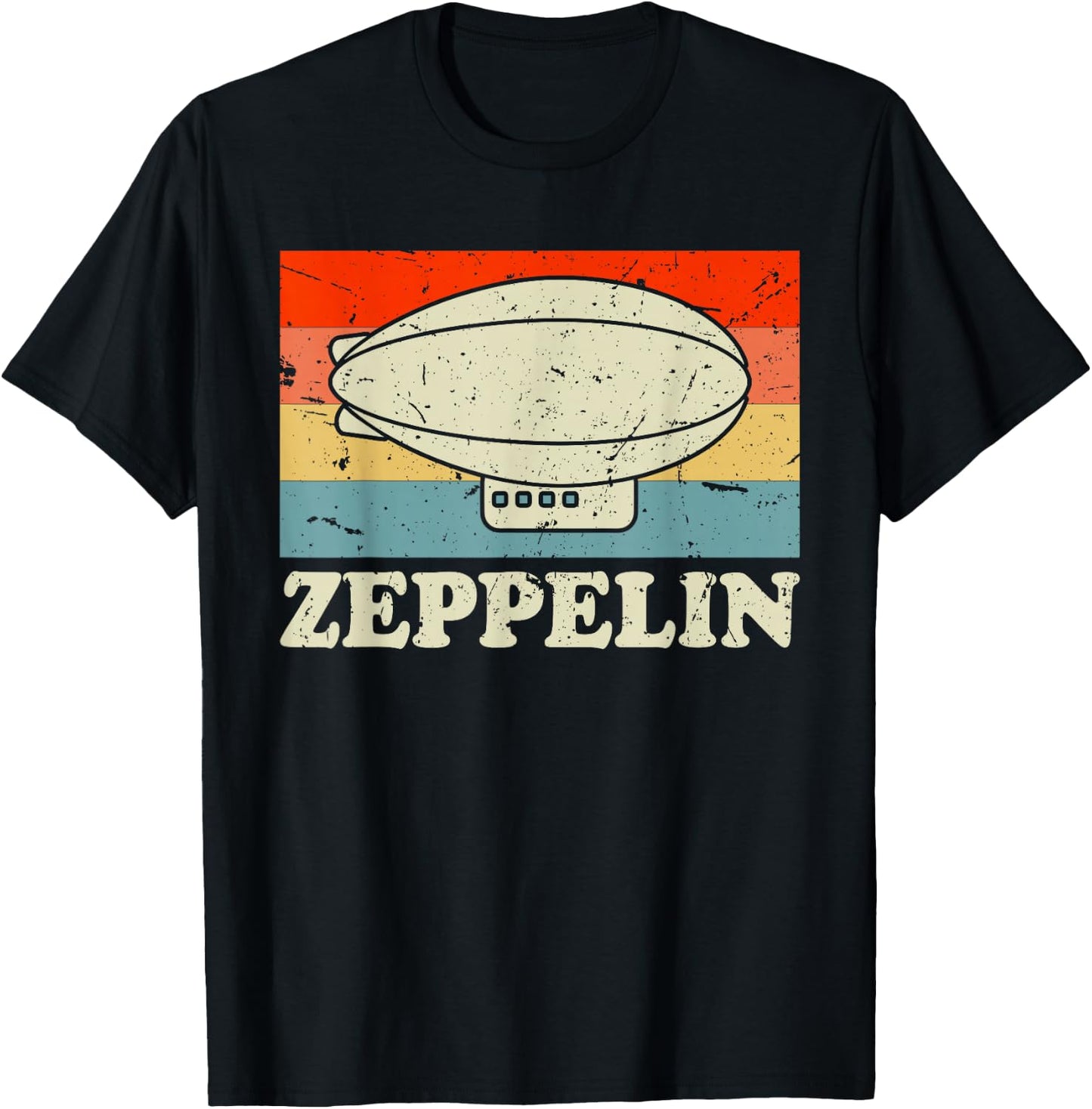 Zeppelin Retro Vintage Sunset 70s 80s Distressed Dirigible T-Shirt - T-Shirt | Black