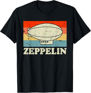 Zeppelin Retro Vintage Sunset 70s 80s Distressed Dirigible T-Shirt - T-Shirt | Black