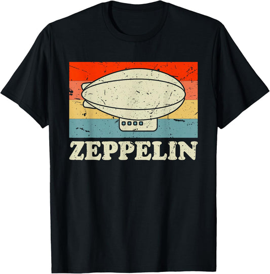 Zeppelin Retro Vintage Sunset 70s 80s Distressed Dirigible T-Shirt - T-Shirt | Black