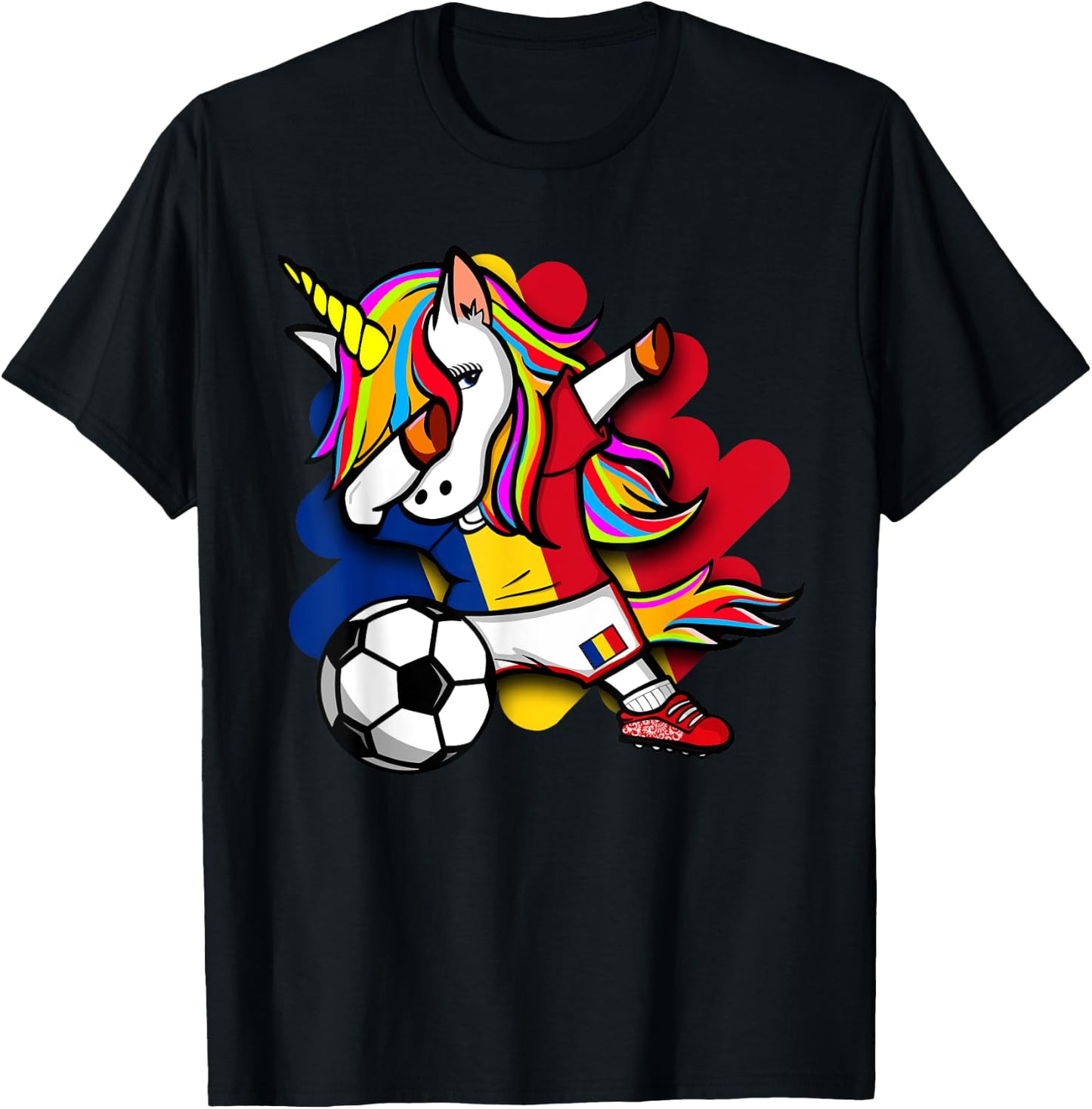 Dabbing Unicorn Romania Soccer Fans Jersey Romanian Football T-Shirt - T-Shirt | Black