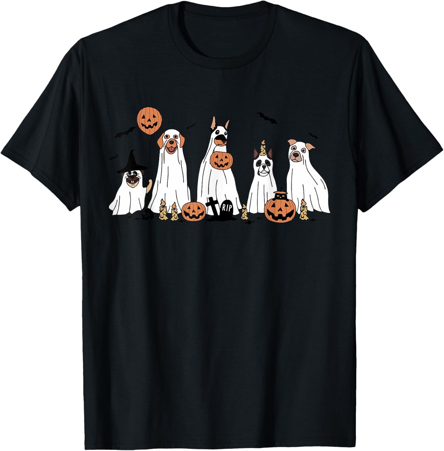 Funny Cute boo Spooky Dogs Luv Dressed as Ghosts T-Shirt - T-Shirt | Black