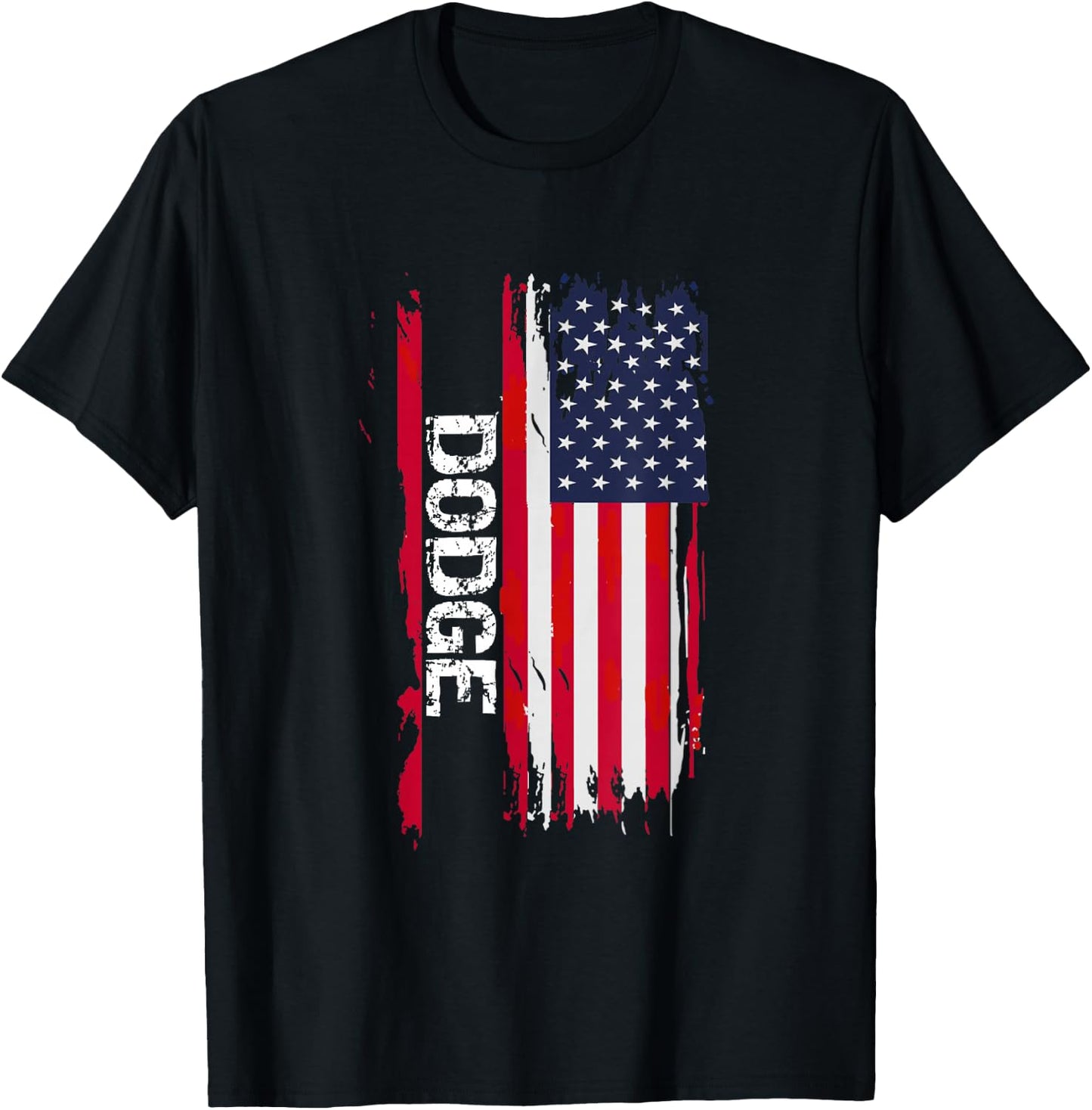 Dodge USA Flag , -Adult, Black, Small, Short Sleeve, Modern, City, Vacation, Exercise and Fitness, , Casual, All Seasons T-Shirt - T-Shirt | Black