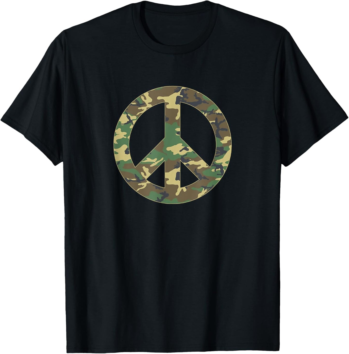 Camo Peace Sign Symbol Camouflage Women Adults T-Shirt - T-Shirt | Black
