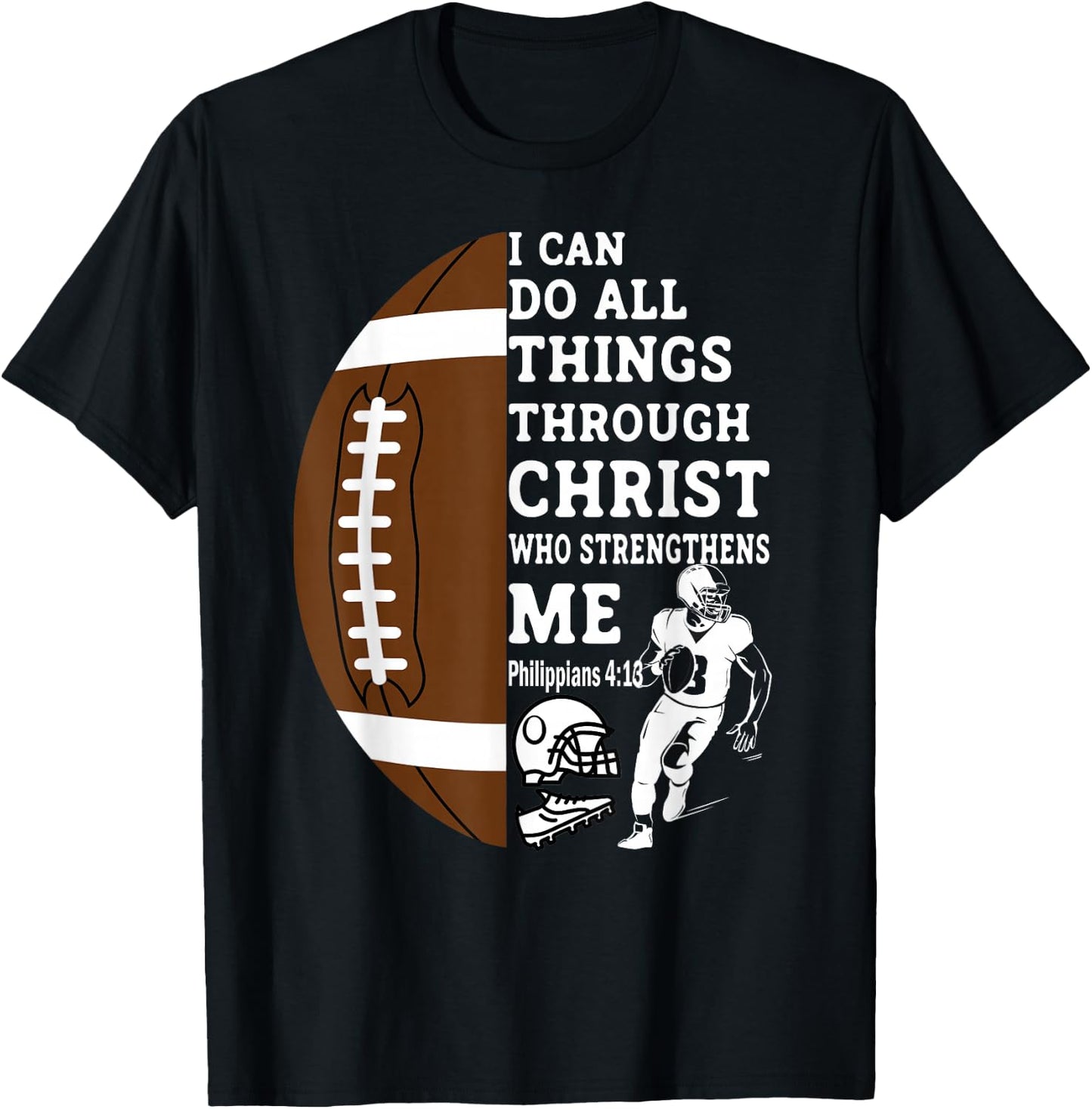 Motivational Bible Verse Christian Gifts Football T-Shirt - T-Shirt | Black