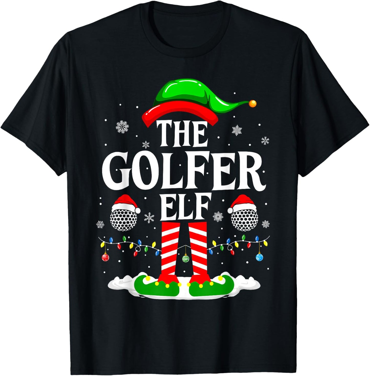 The Golfer Elf Funny Matching Xmas Golfing Christmas Golf T-Shirt - T-Shirt | Black