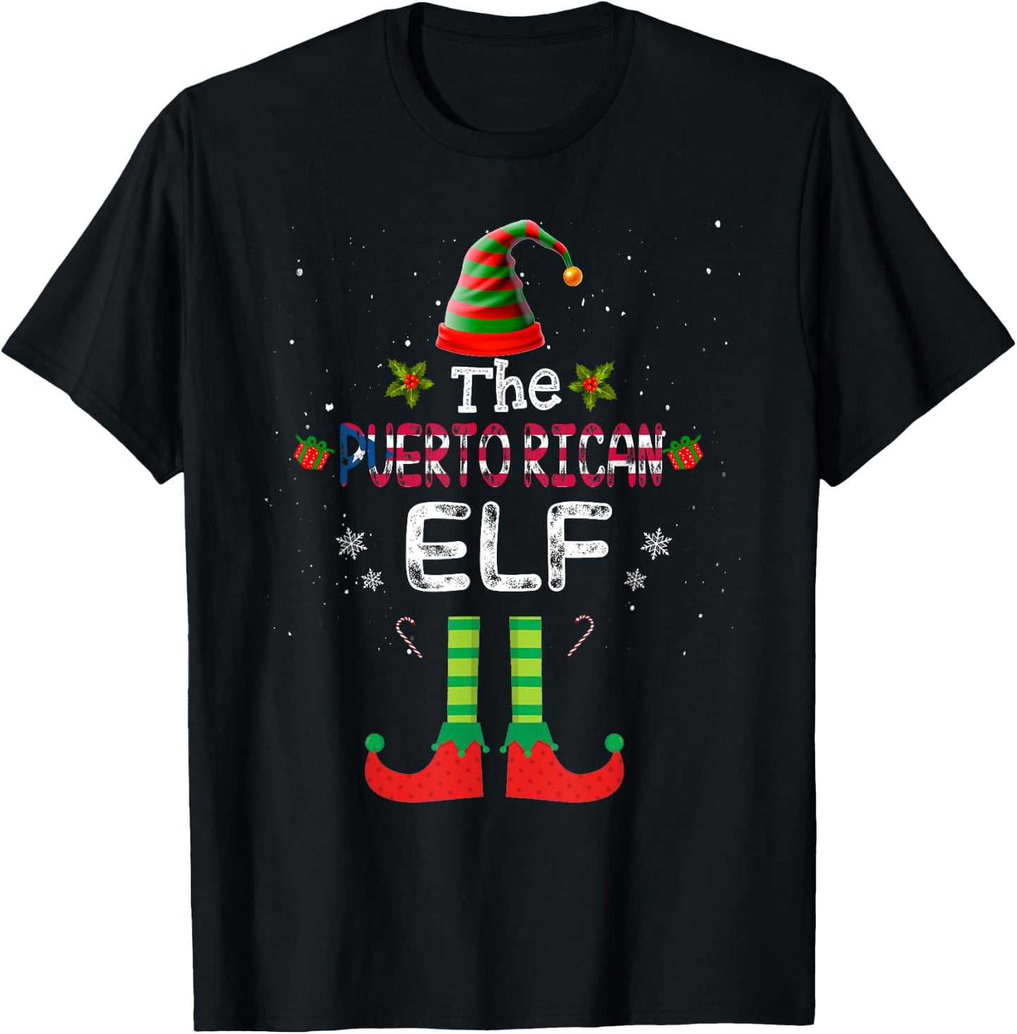 Puerto Rican Elf Group Matching Family Christmas Outfit Set T-Shirt - T-Shirt | Black
