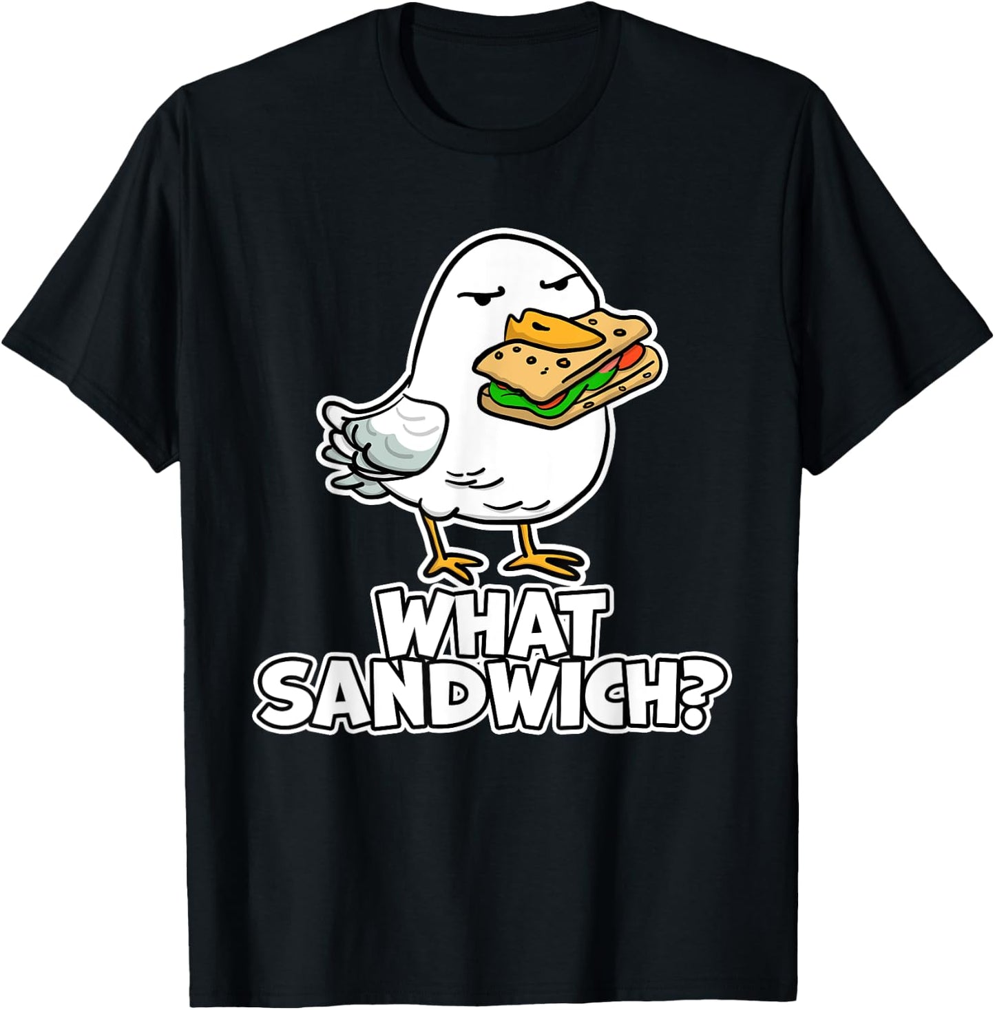 Cartoon Gull Wear To Beach What Sandwich? Funny Seagull Men Women Girls Kids T-Shirt - T-Shirt | Black