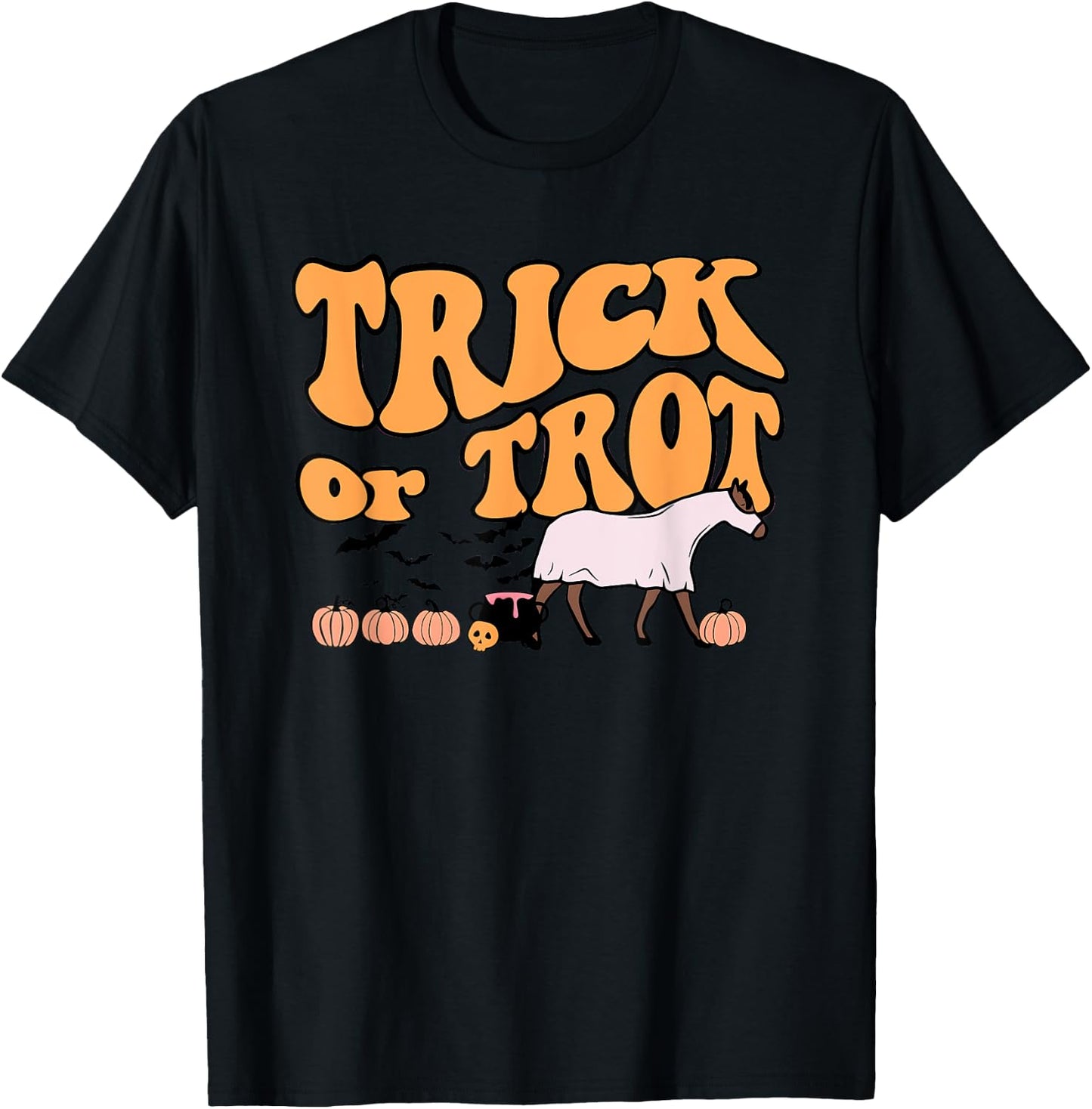 Retro Halloween Horse Spooky Horse Lover Trick Or Trot T-Shirt - T-Shirt | Black