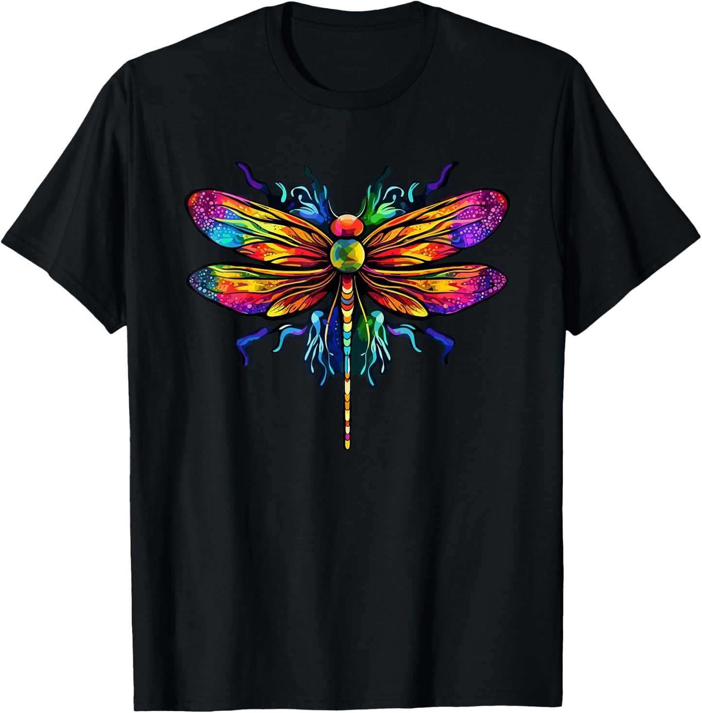 Colorful Dragonfly Art Dragonflies Tie-Dye T-Shirt - T-Shirt | Black