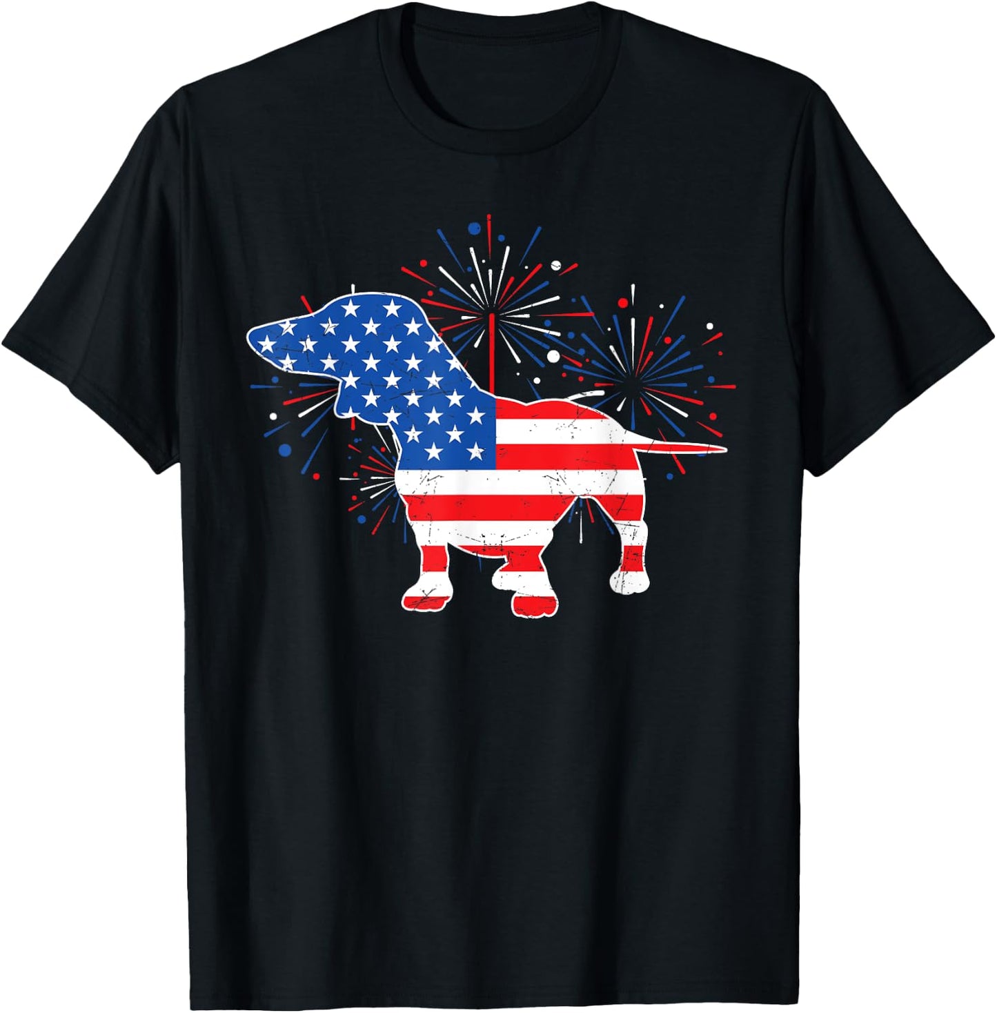 Patriotic American Flag Doxie Lover 4th of July Dachshund T-Shirt - T-Shirt | Black