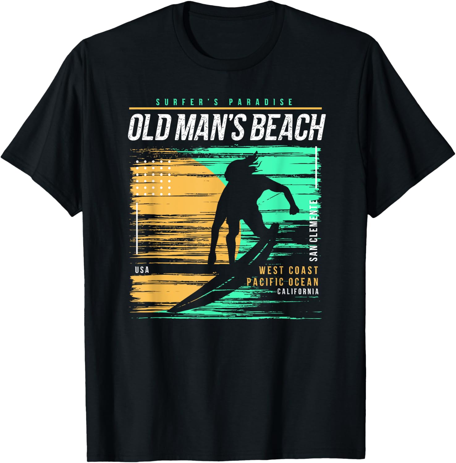 Vintage Surfing Old Mans Beach San Clemente Surfers Paradise T-Shirt - T-Shirt | Black