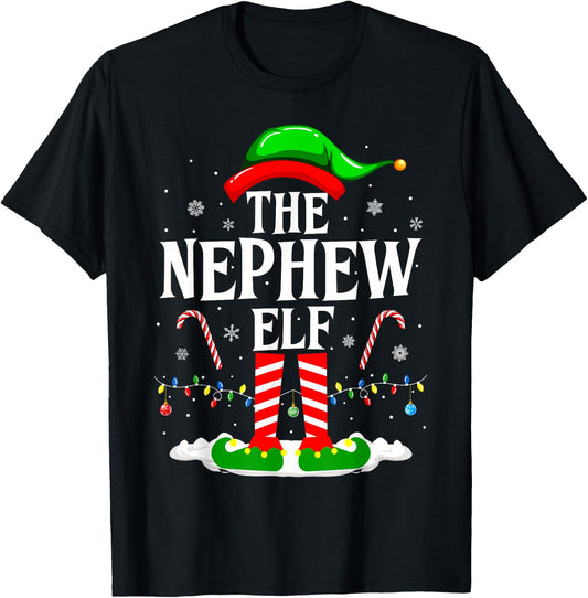The Nephew Elf Funny Xmas Elf Matching Family Christmas T-Shirt - T-Shirt | Black