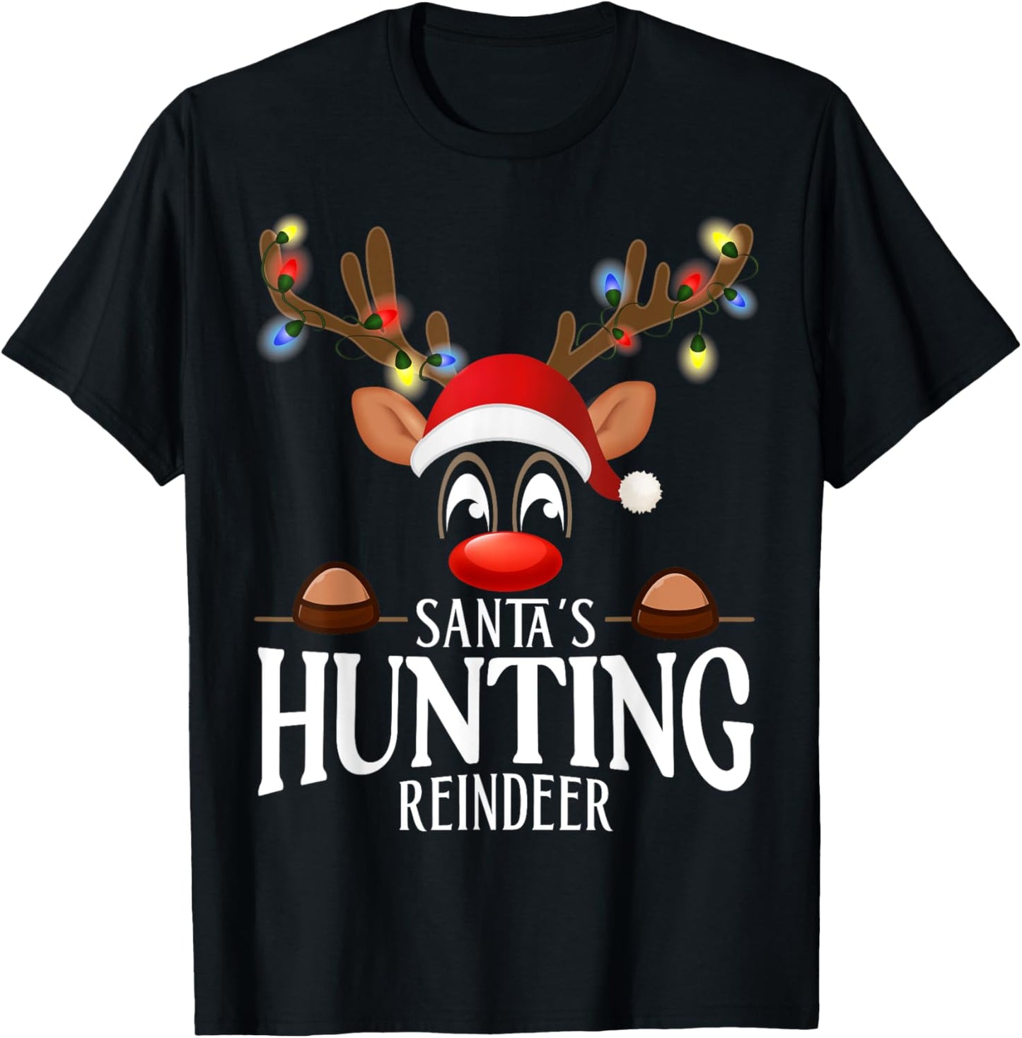 Santa's Hunting Reindeer Funny XMas Matching PJS T-Shirt - T-Shirt | Black