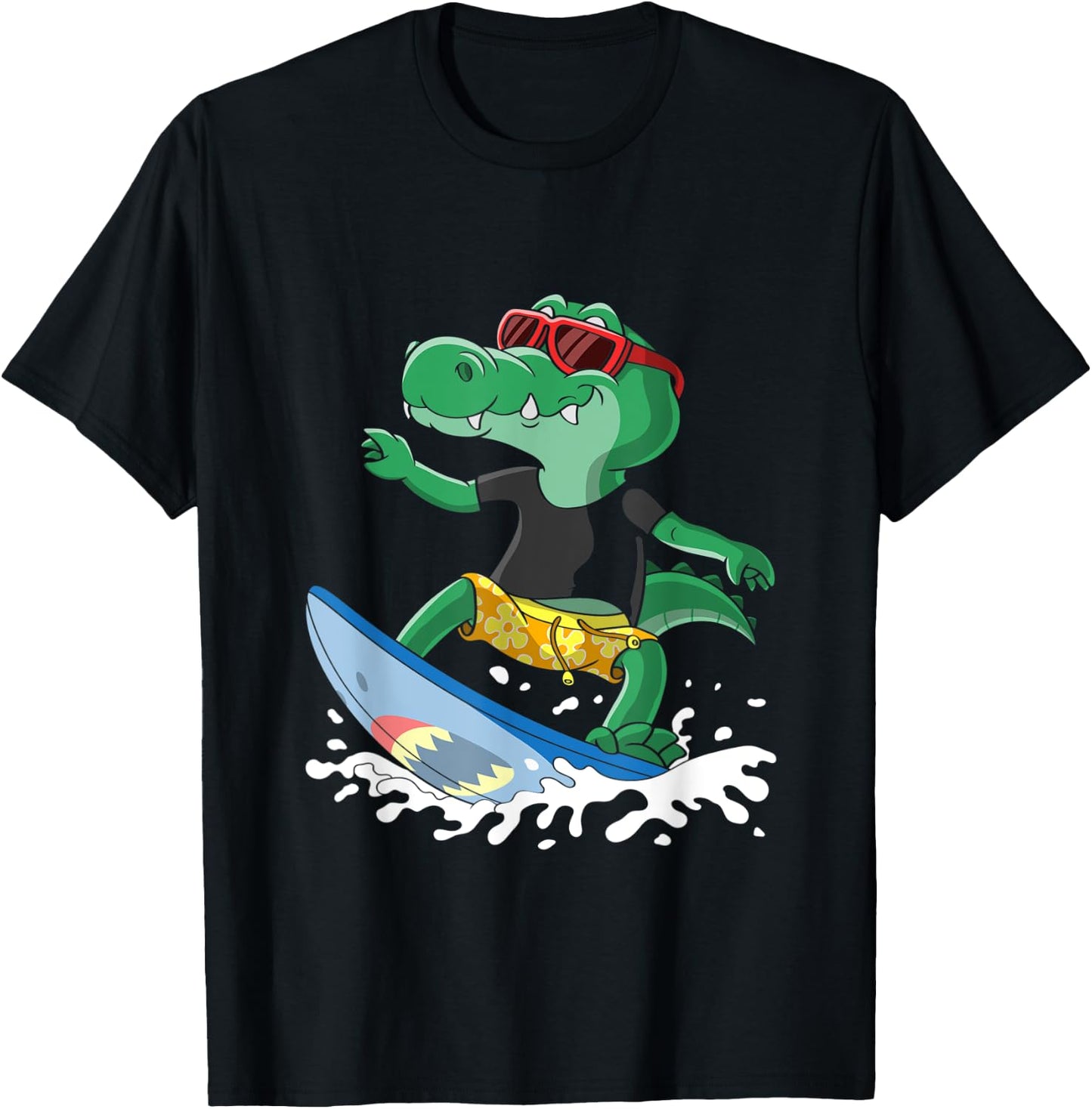 Crocodile with a Surfboard, Surfers Surf Hawaii California T-Shirt - T-Shirt | Black