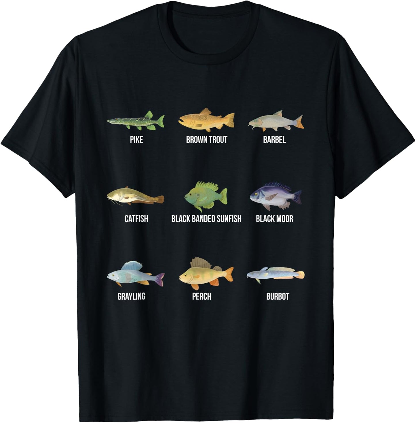 Types of Freshwater Fish Species Funny Fishing Gifts T-Shirt - T-Shirt | Black