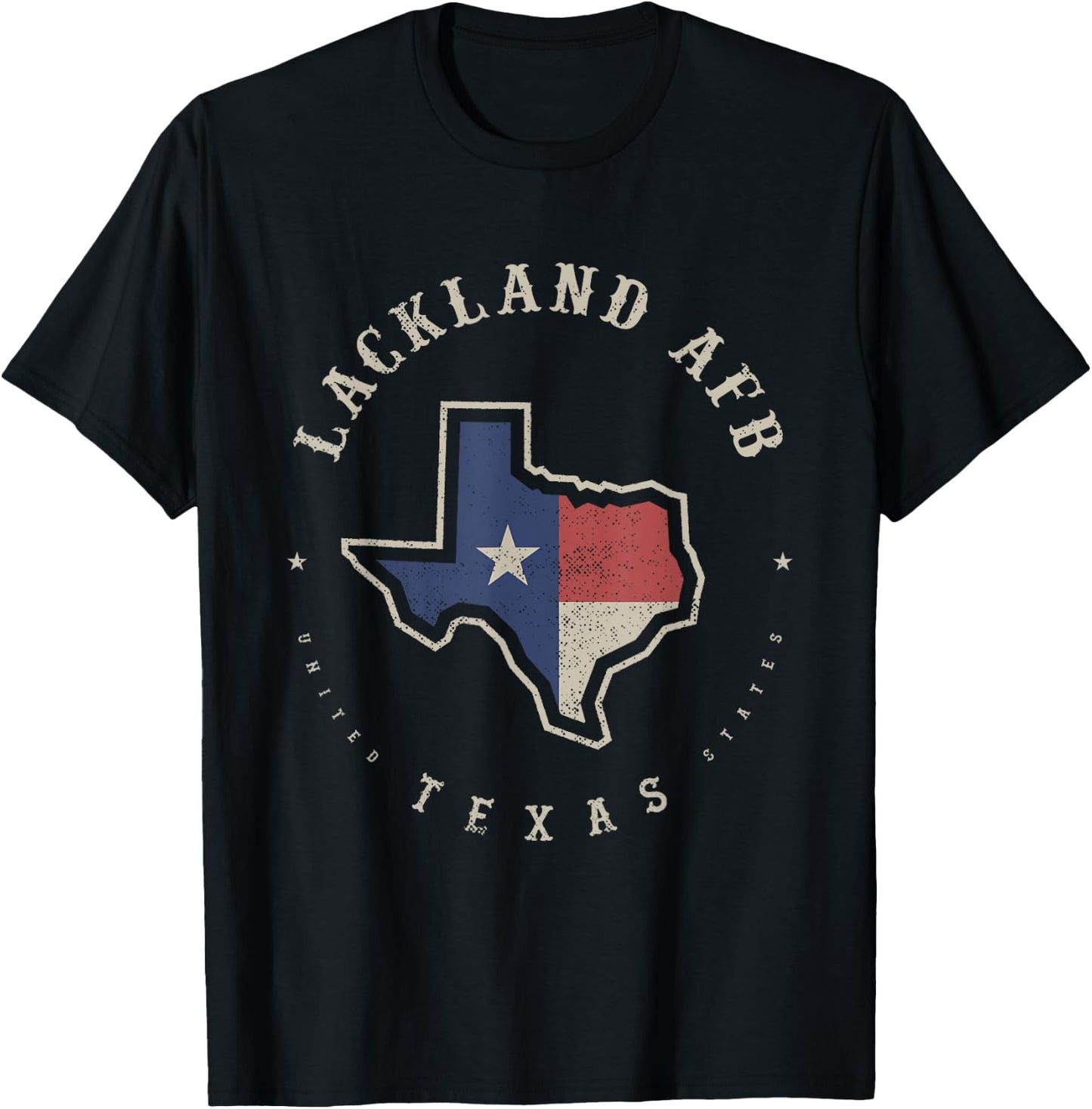 Vintage Lackland AFB Texas State Flag Map Souvenir Gift T-Shirt - T-Shirt | Black